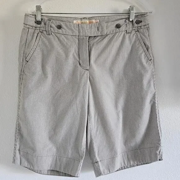 J Crew Chino Y2K Low-rise Striped Bermuda Shorts Womens Size 8 Brown White - Picture 1 of 9